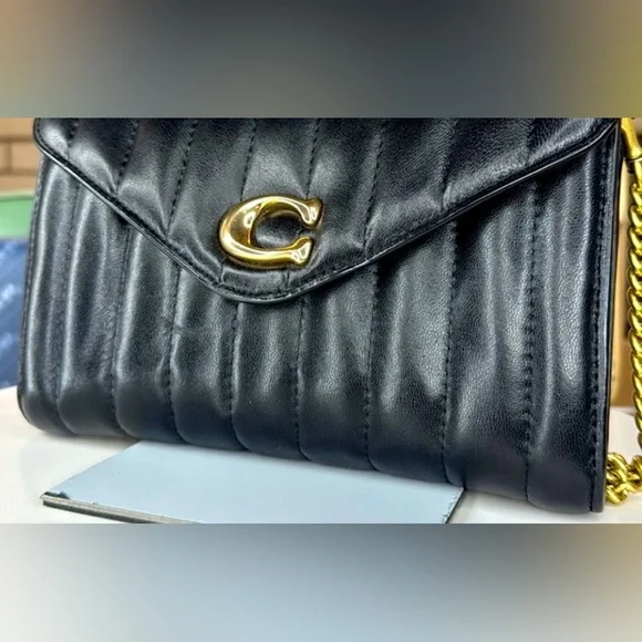 COACH Tammie Black Quilted Clutch with crossbody chain (Coach Authentic) Bag - Picture 14 of 15